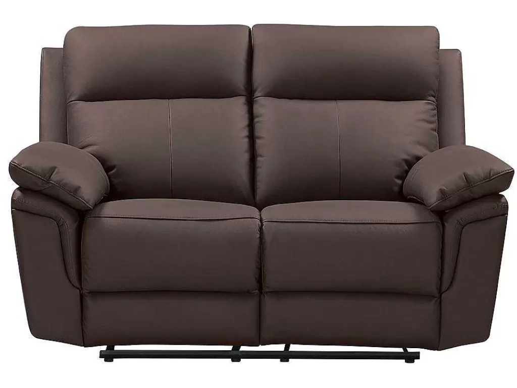 Sofá De Relaxamento Manual*Vente-unique Sofá De 2 Lugares Relax Em Pele De Bufalo Castanho - Pakita