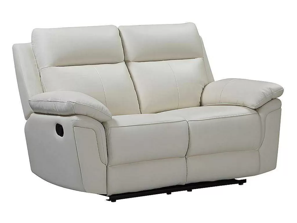 Sofá De Relaxamento Manual*Vente-unique Sofá De 2 Lugares Relax Em Pele De Bufalo Marfim - Pakita