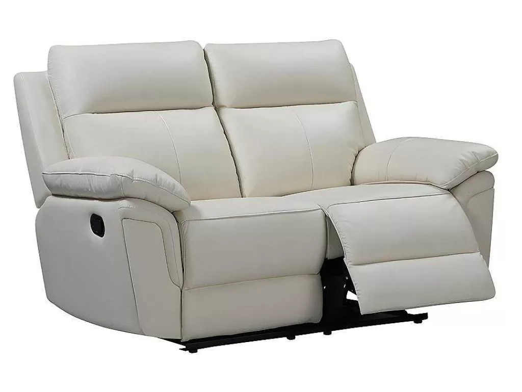 Sofá De Relaxamento Manual*Vente-unique Sofá De 2 Lugares Relax Em Pele De Bufalo Marfim - Pakita