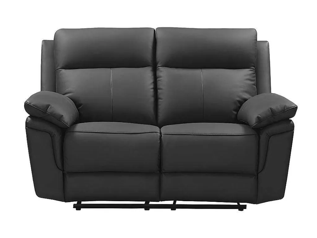 Sofá De Relaxamento Manual*Vente-unique Sofá De 2 Lugares Relax Em Pele De Bufalo Preto - Pakita