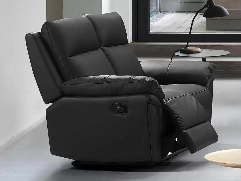 Sofá De Relaxamento Manual*Vente-unique Sofá De 2 Lugares Relax Em Pele De Bufalo Preto - Pakita