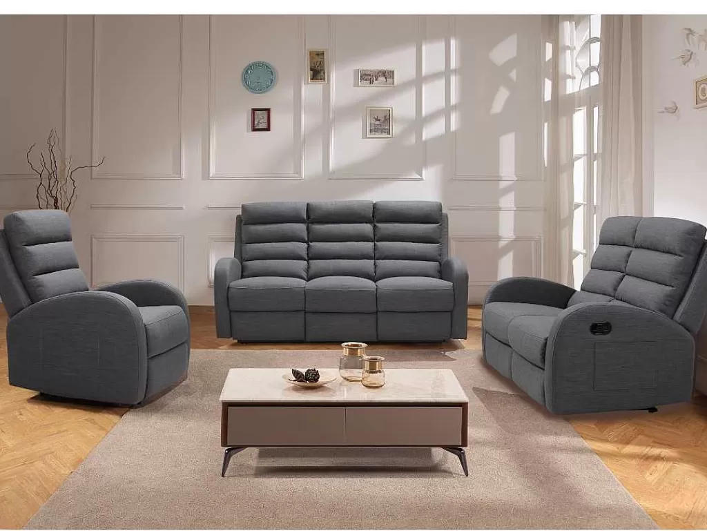 Sofá De Relaxamento Manual*Vente-unique Sofá De 2 Lugares Relax Em Tecido Cinza - Giorgia