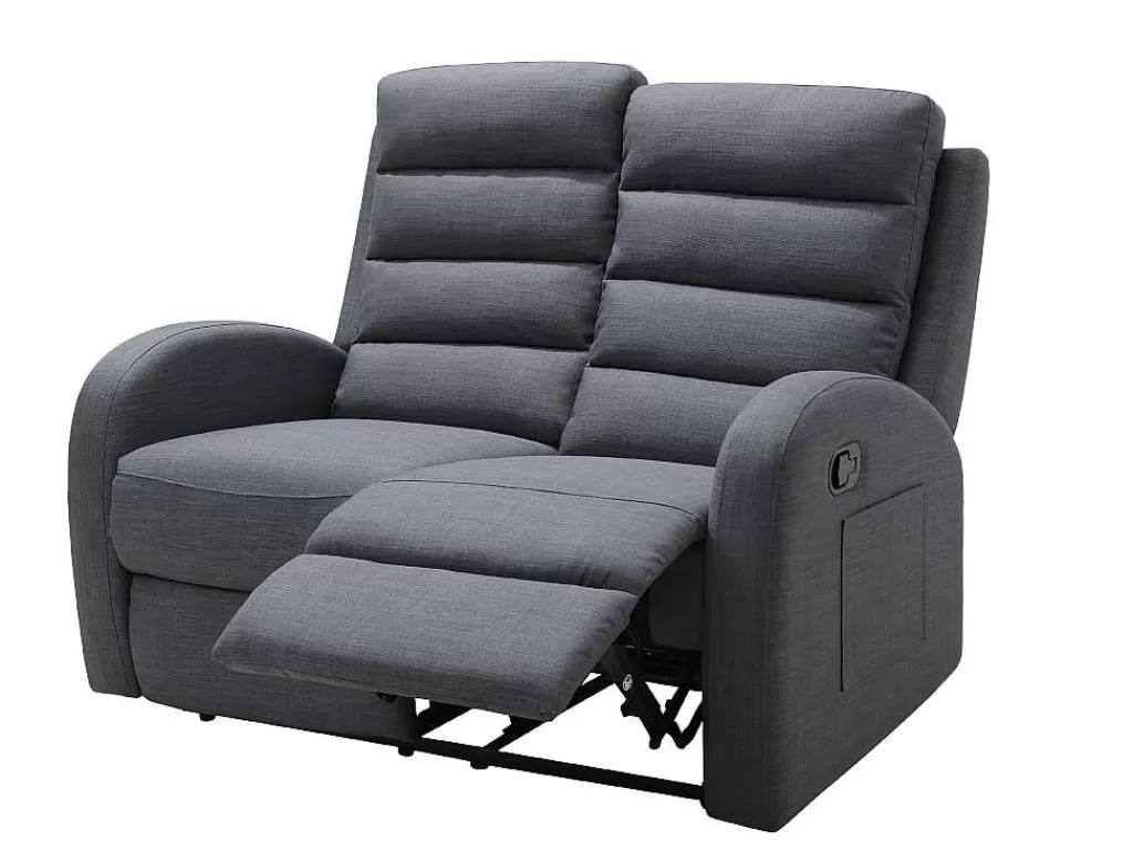 Sofá De Relaxamento Manual*Vente-unique Sofá De 2 Lugares Relax Em Tecido Cinza - Giorgia