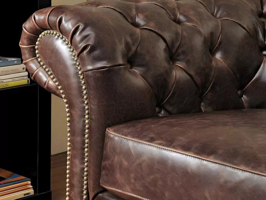 Conjunto Sofá E Poltrona*Vente-unique Sofá De 3+2+1 Lugares 100% Couro Envelhecido Estilo Chesterfield - Clotaire