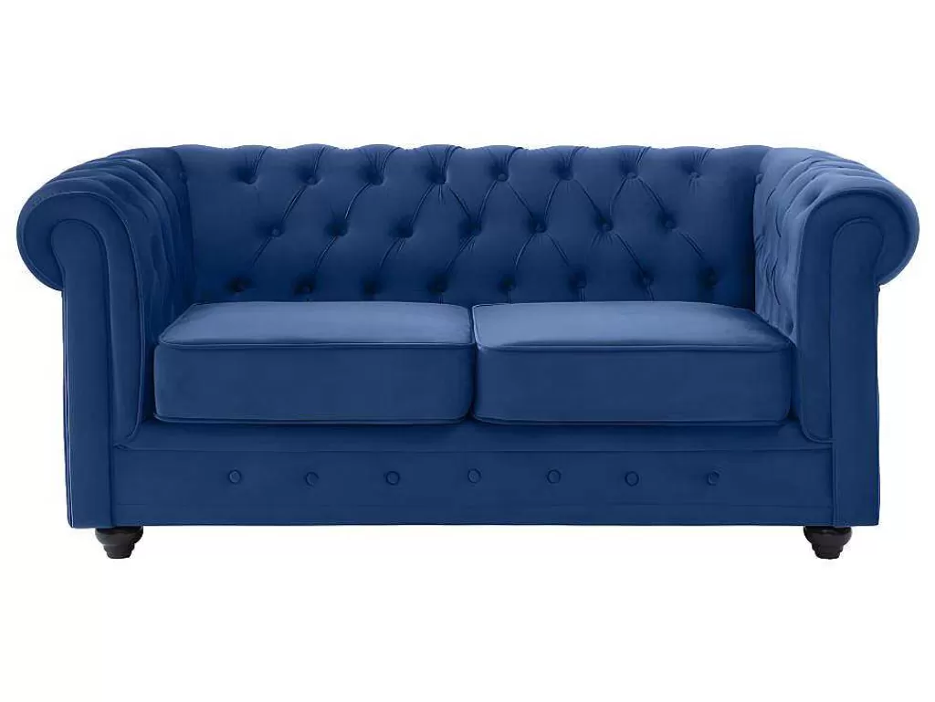 Conjunto Sofá E Poltrona*Vente-unique Sofá De 3+2+1 Lugares Em Veludo Cor Azul Real - Chesterfield