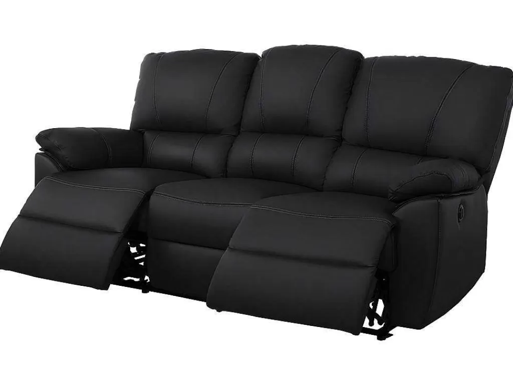 Conjunto Sofá E Poltrona*Vente-unique Sofá De 3+2+1 Lugares Relax Eletrico Em Pele Preto - Marcis