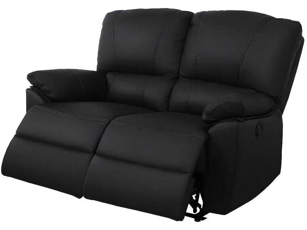 Conjunto Sofá E Poltrona*Vente-unique Sofá De 3+2+1 Lugares Relax Eletrico Em Pele Preto - Marcis