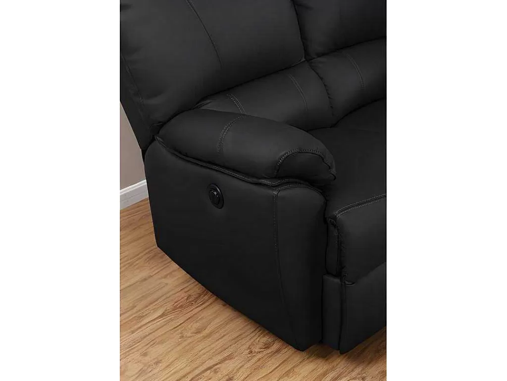 Conjunto Sofá E Poltrona*Vente-unique Sofá De 3+2+1 Lugares Relax Eletrico Em Pele Preto - Marcis