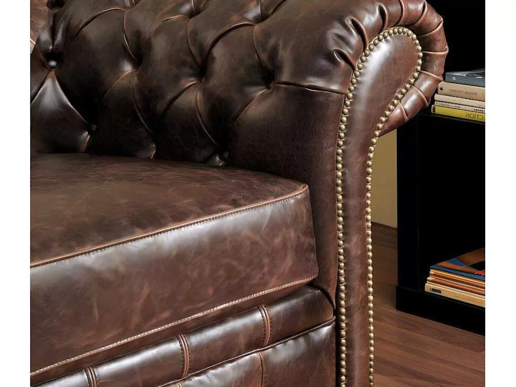 Conjunto De Sofá*Vente-unique Sofá De 3+2 Lugares 100% Couro Envelhecido Estilo Chesterfield - Clotaire