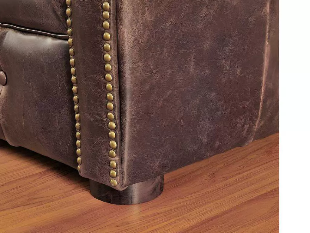Conjunto De Sofá*Vente-unique Sofá De 3+2 Lugares 100% Couro Envelhecido Estilo Chesterfield - Clotaire