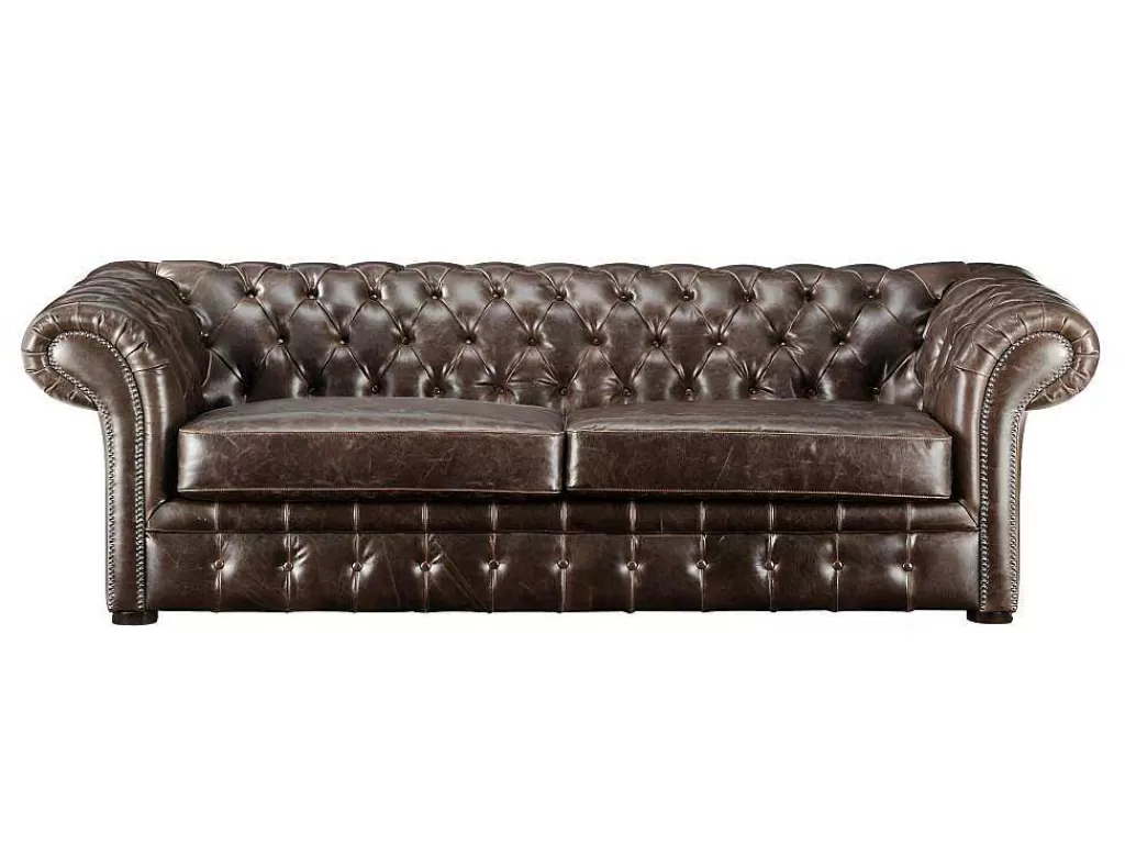 Conjunto De Sofá*Vente-unique Sofá De 3+2 Lugares 100% Couro Envelhecido Estilo Chesterfield - Clotaire
