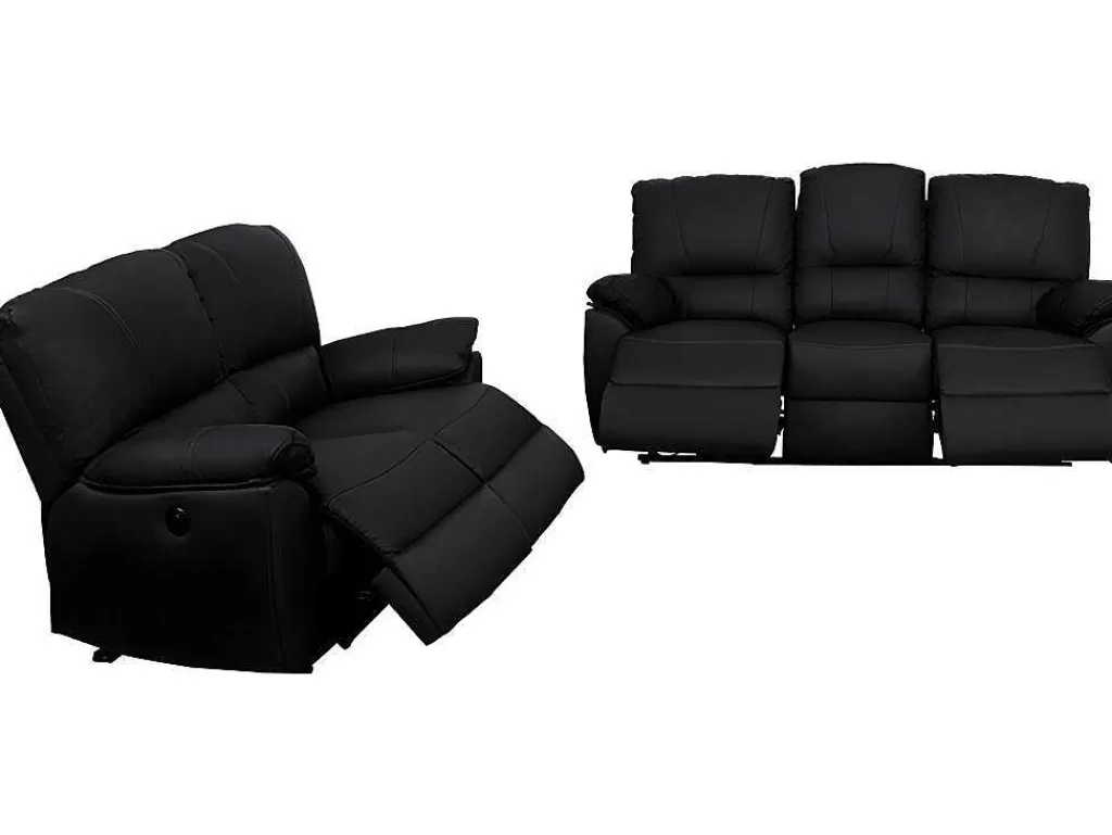 Conjunto De Sofá*Vente-unique Sofá De 3+2 Lugares Relax Eletrico Em Pele Preto - Marcis