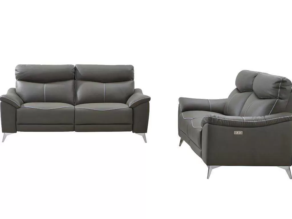 Conjunto De Sofá*Vente-unique Sofá De 3+2 Lugares Relax Eletrico Em Pele Taupe - Metronomya