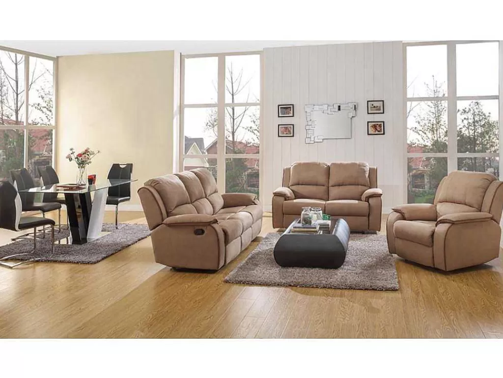 Conjunto De Sofá*Vente-unique Sofá De 3+2 Lugares Relax Em Microfibra Taupe - Hernani