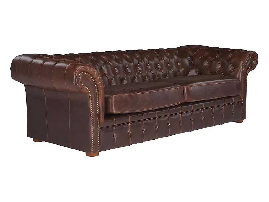 Promoções Sofás & Poltronas*Vente-unique Sofá De 3 Lugares 100% Pele Envelhecida Castanho Estilo Chesterfield - Clotaire