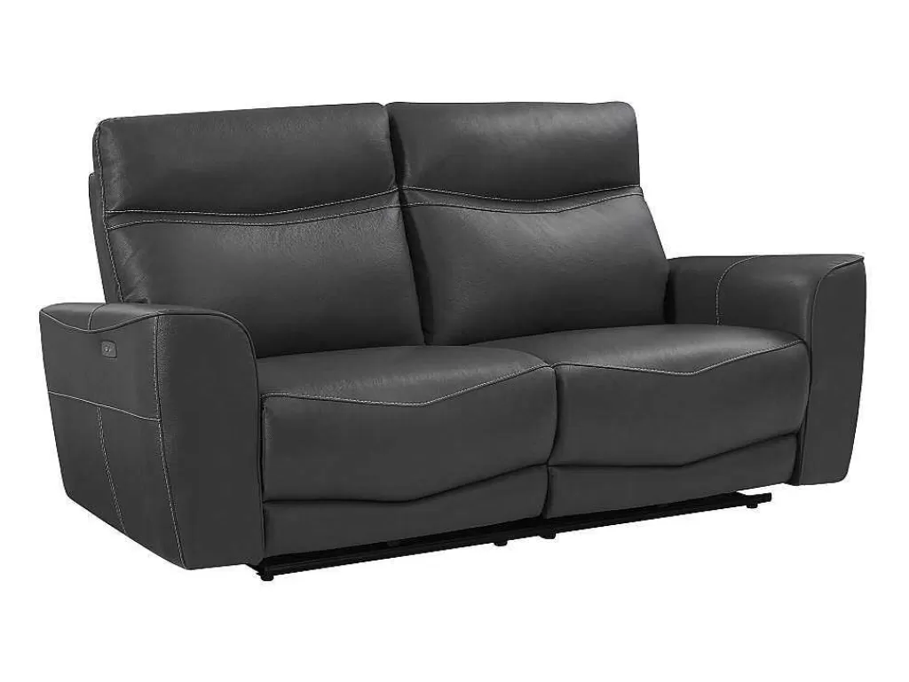 Sofá De Relaxamento Eletrico*Vente-unique Sofá De 3 Lugares Articulado Eletrico Em Couro De Vaca Antracite - Damon