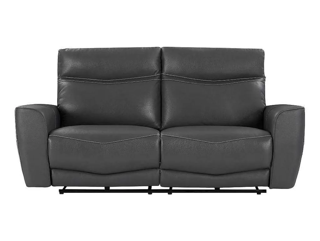 Sofá De Relaxamento Eletrico*Vente-unique Sofá De 3 Lugares Articulado Eletrico Em Couro De Vaca Antracite - Damon