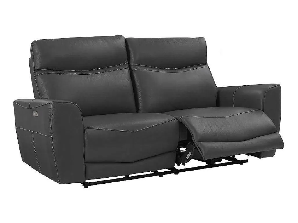 Sofá De Relaxamento Eletrico*Vente-unique Sofá De 3 Lugares Articulado Eletrico Em Couro De Vaca Antracite - Damon
