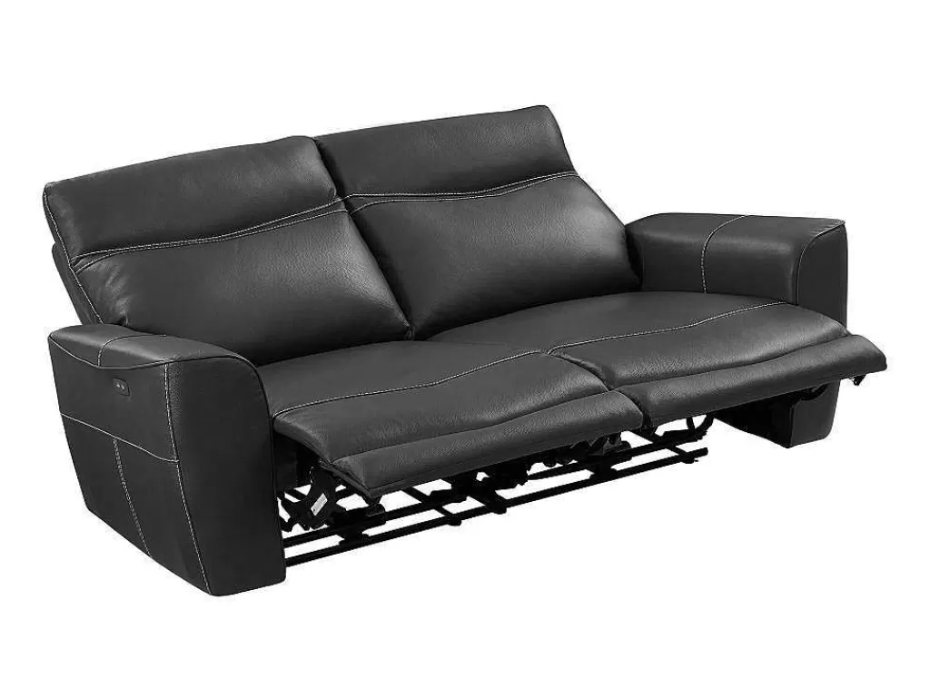 Sofá De Relaxamento Eletrico*Vente-unique Sofá De 3 Lugares Articulado Eletrico Em Couro De Vaca Antracite - Damon