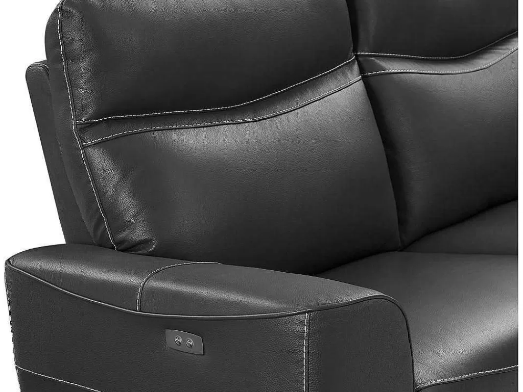 Sofá De Relaxamento Eletrico*Vente-unique Sofá De 3 Lugares Articulado Eletrico Em Couro De Vaca Antracite - Damon