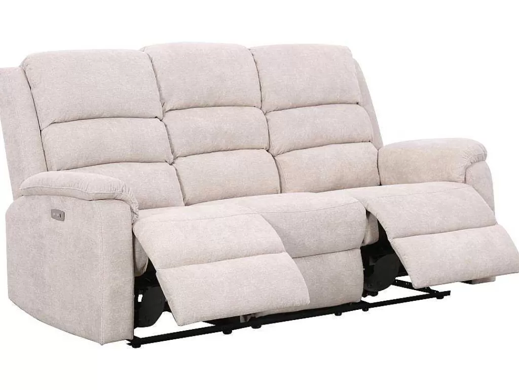 Sofá De Relaxamento Eletrico*Vente-unique Sofá De 3 Lugares Articulado Eletrico Em Tecido Bege Com Mesinha - Nevers