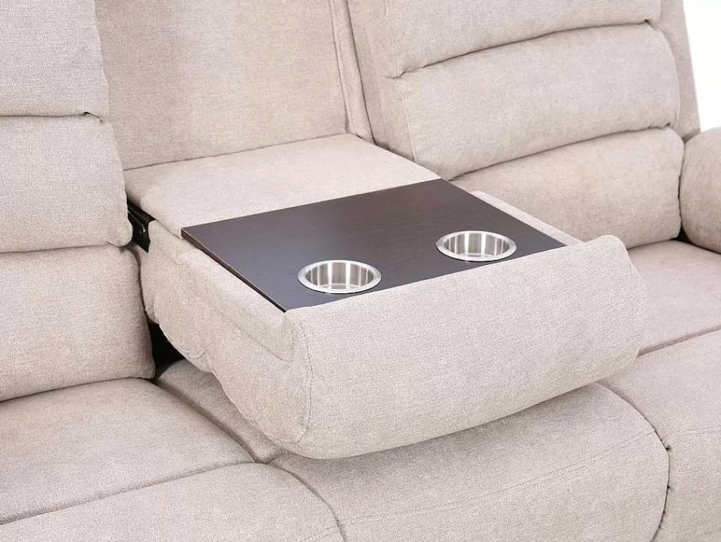 Sofá De Relaxamento Eletrico*Vente-unique Sofá De 3 Lugares Articulado Eletrico Em Tecido Bege Com Mesinha - Nevers