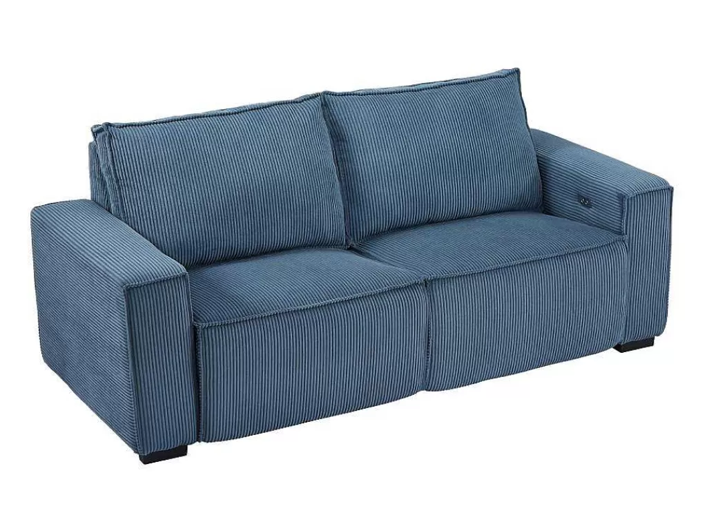 Sofá De Relaxamento Eletrico*Vente-unique Sofá De 3 Lugares Articulado Eletrico Em Tecido Canelado Azul - Amelio