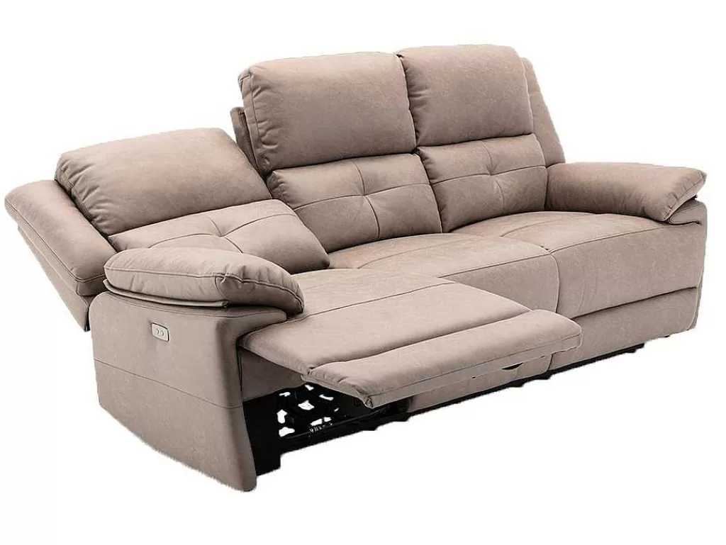 Sofá De Relaxamento Eletrico*Vente-unique Sofá De 3 Lugares Articulado Eletrico Em Tecido Cor Taupe - Dolene