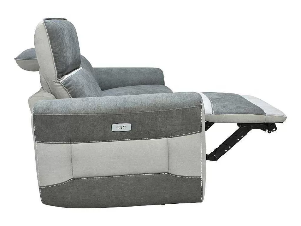 Sofá De Relaxamento Eletrico*Vente-unique Sofá De 3 Lugares Articulado Eletrico Tecido Cinzento-Escuro - Orietto