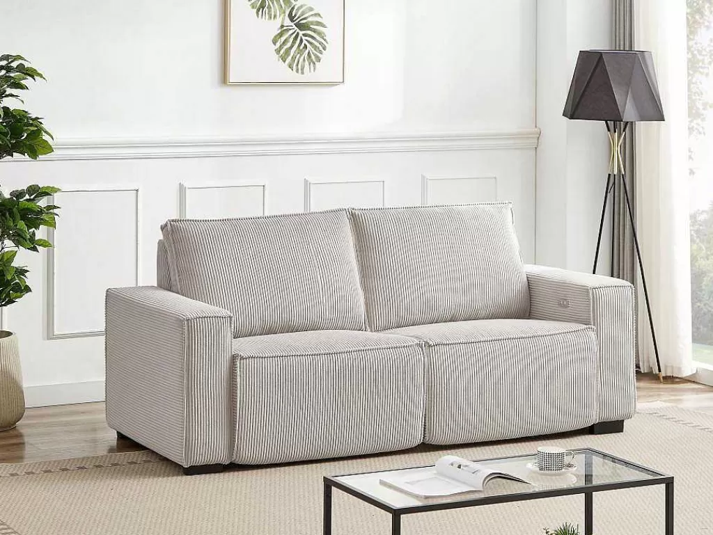 Sofá De Relaxamento Eletrico*Vente-unique Sofá De 3 Lugares Articulado Eletrico Veludo Canelado Cinzento-Claro - Amelio