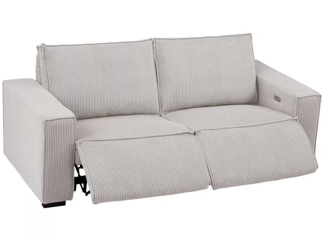 Sofá De Relaxamento Eletrico*Vente-unique Sofá De 3 Lugares Articulado Eletrico Veludo Canelado Cinzento-Claro - Amelio