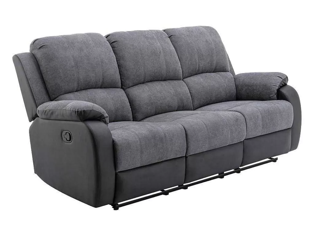 Sofá De Relaxamento Manual*Vente-unique Sofá De 3 Lugares Articulado Em Microfibra E Pele Sintética Cinzento E Preto - Brody