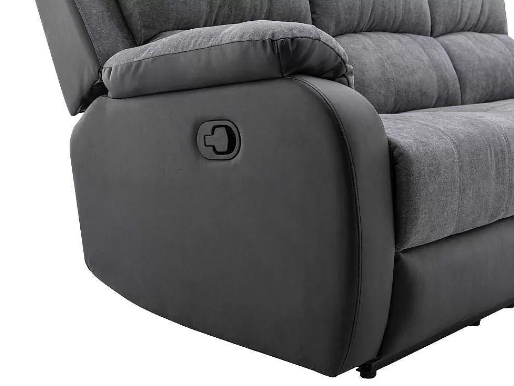 Sofá De Relaxamento Manual*Vente-unique Sofá De 3 Lugares Articulado Em Microfibra E Pele Sintética Cinzento E Preto - Brody