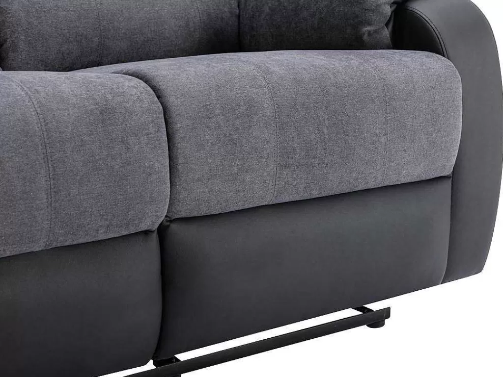 Sofá De Relaxamento Manual*Vente-unique Sofá De 3 Lugares Articulado Em Microfibra E Pele Sintética Cinzento E Preto - Brody