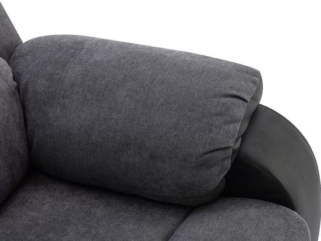 Sofá De Relaxamento Manual*Vente-unique Sofá De 3 Lugares Articulado Em Microfibra E Pele Sintética Cinzento E Preto - Brody