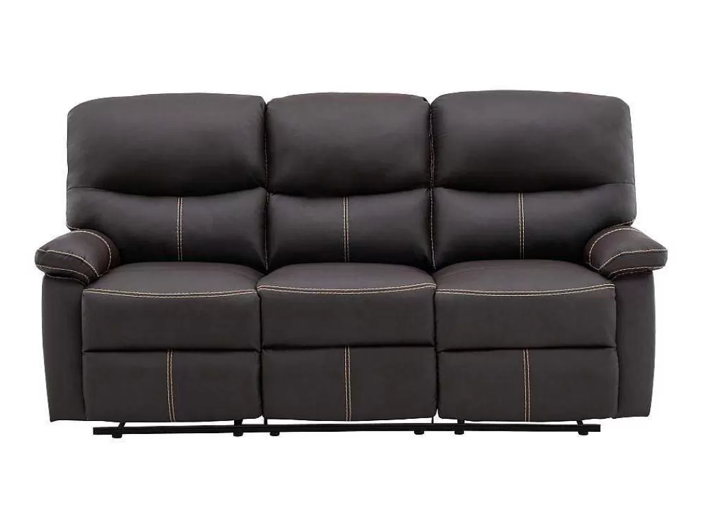 Sofá De Relaxamento Manual*Vente-unique Sofá De 3 Lugares Articulado Em Pele Sintética Castanha - Canby
