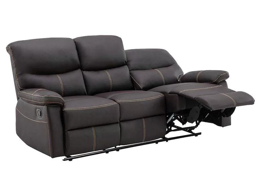 Sofá De Relaxamento Manual*Vente-unique Sofá De 3 Lugares Articulado Em Pele Sintética Castanha - Canby