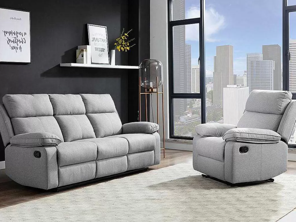Sofá De Relaxamento Manual*Vente-unique Sofá De 3 Lugares Articulado Em Tecido Cor Cinza-Claro - Lana