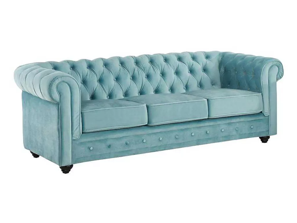 Sofá De 2 Ou 3 Lugares*Vente-unique Sofá De 3 Lugares Chesterfield - Veludo Azul Pastel