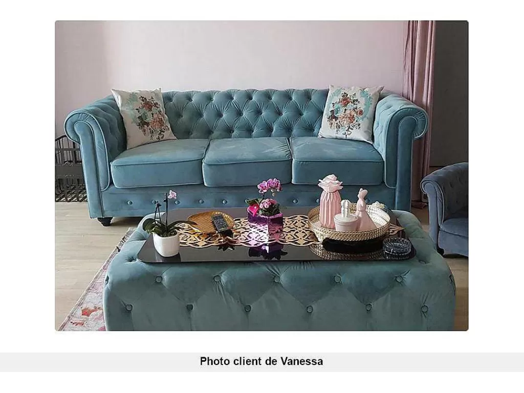 Sofá De 2 Ou 3 Lugares*Vente-unique Sofá De 3 Lugares Chesterfield - Veludo Azul Pastel