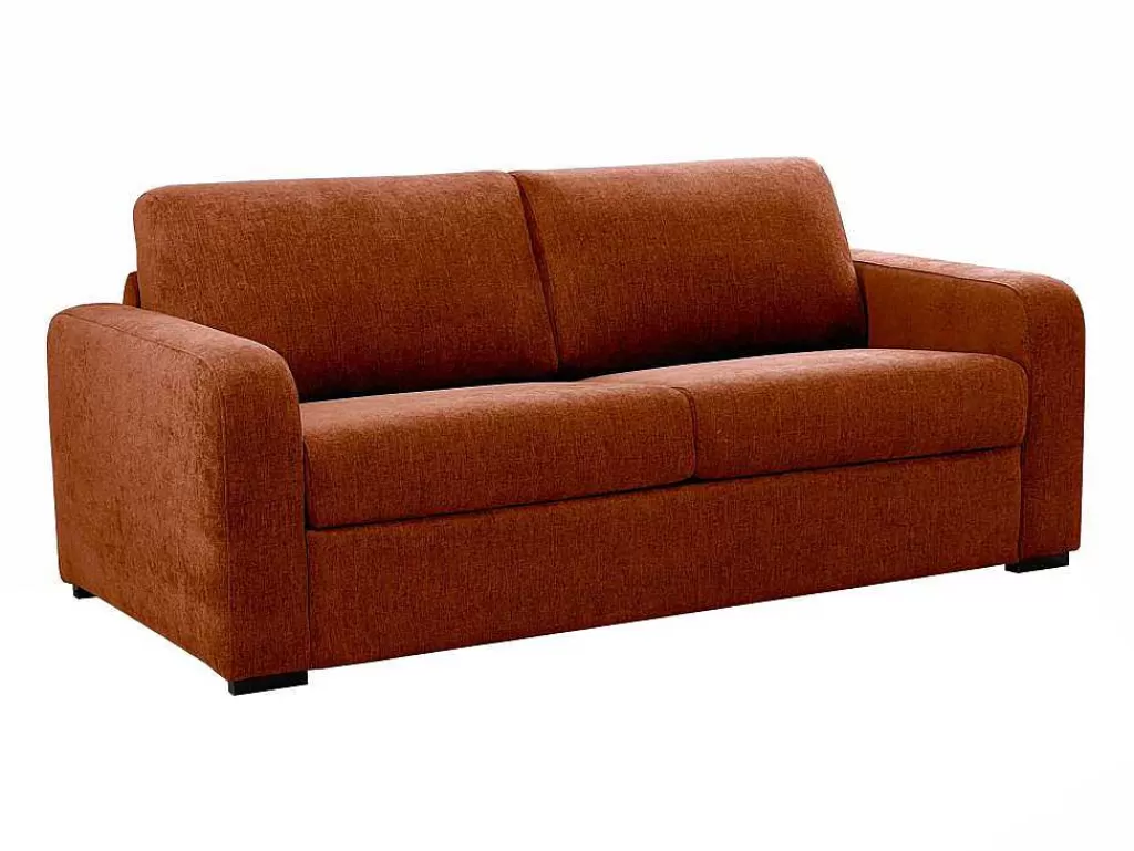 Sofá Cama De Abertura Rapida*Vente-unique Sofá De 3 Lugares Convertivel Abertura Rapida Tecido Matizado Terracota, Cama 140 Cm E Colchão 14 Cm - Bevis