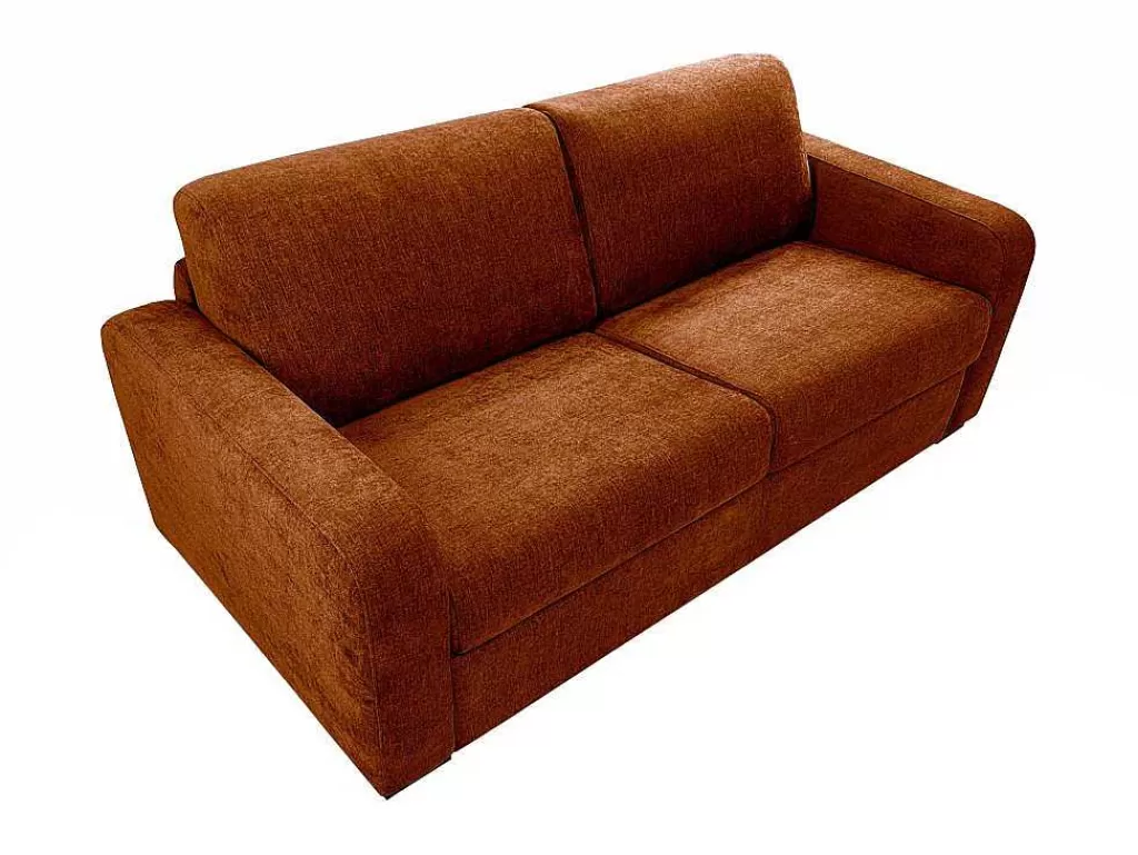 Sofá Cama De Abertura Rapida*Vente-unique Sofá De 3 Lugares Convertivel Abertura Rapida Tecido Matizado Terracota, Cama 140 Cm E Colchão 14 Cm - Bevis