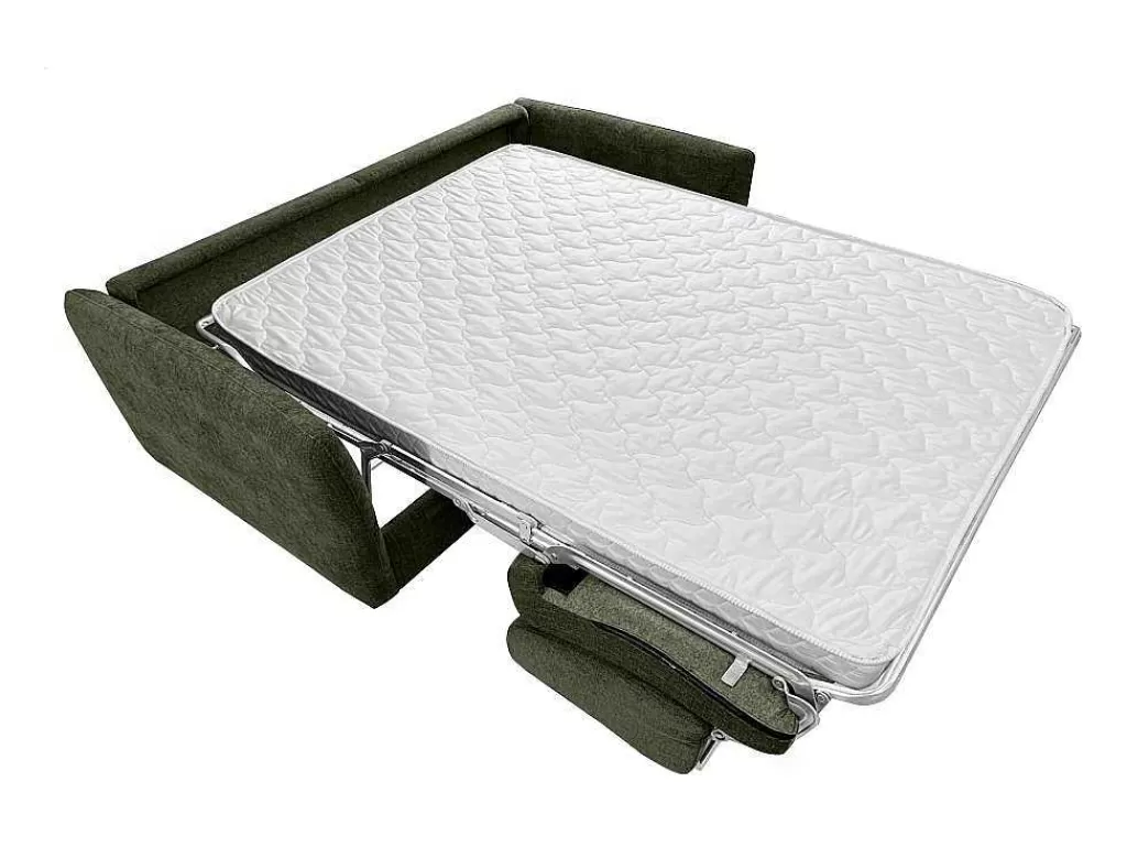 Sofá Cama De Abertura Rapida*Vente-unique Sofá De 3 Lugares Convertivel Abertura Rapida Tecido Matizado Verde, Cama 140 Cm E Colchão 14 Cm - Arcadia
