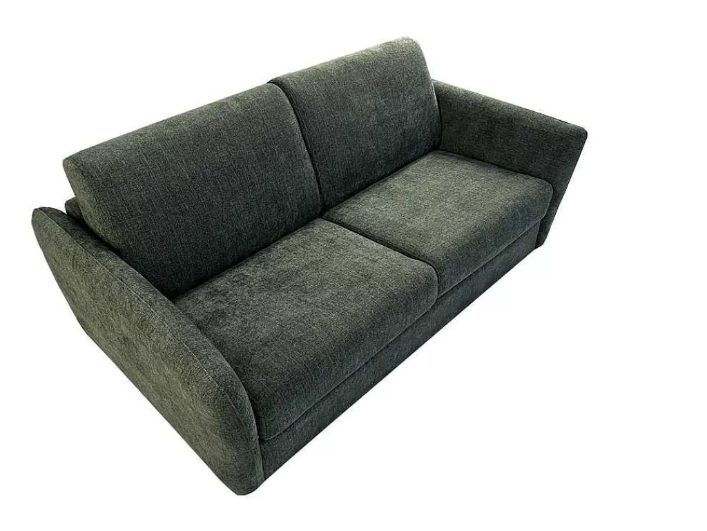 Sofá Cama De Abertura Rapida*Vente-unique Sofá De 3 Lugares Convertivel Abertura Rapida Tecido Matizado Verde, Cama 140 Cm E Colchão 14 Cm - Arcadia