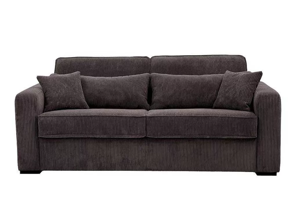 Sofá Cama De Abertura Rapida*Vente-unique Sofá De 3 Lugares Convertivel Abertura Rapida Veludo Canelado Castanho, Cama De 140 Cm, Colchão De 18 Cm - Mondovi