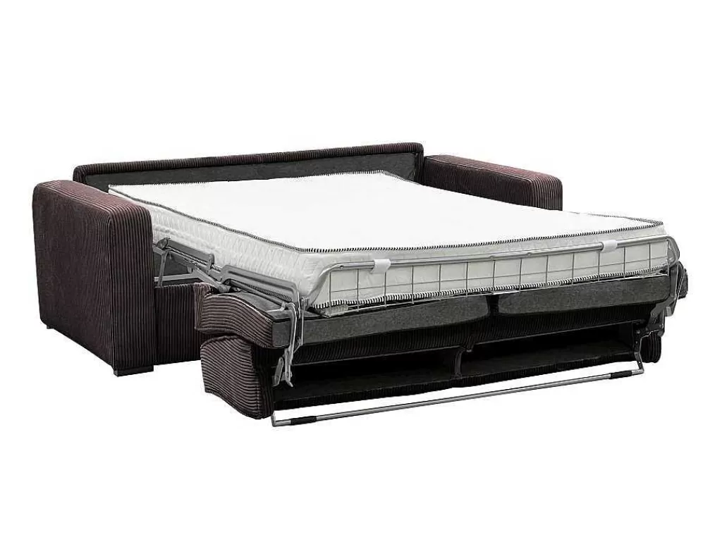 Sofá Cama De Abertura Rapida*Vente-unique Sofá De 3 Lugares Convertivel Abertura Rapida Veludo Canelado Castanho, Cama De 140 Cm, Colchão De 18 Cm - Mondovi