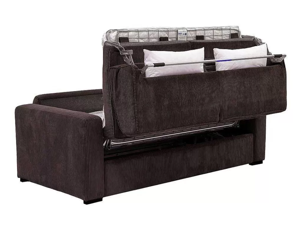 Sofá Cama De Abertura Rapida*Vente-unique Sofá De 3 Lugares Convertivel Abertura Rapida Veludo Canelado Castanho, Cama De 140 Cm, Colchão De 18 Cm - Mondovi