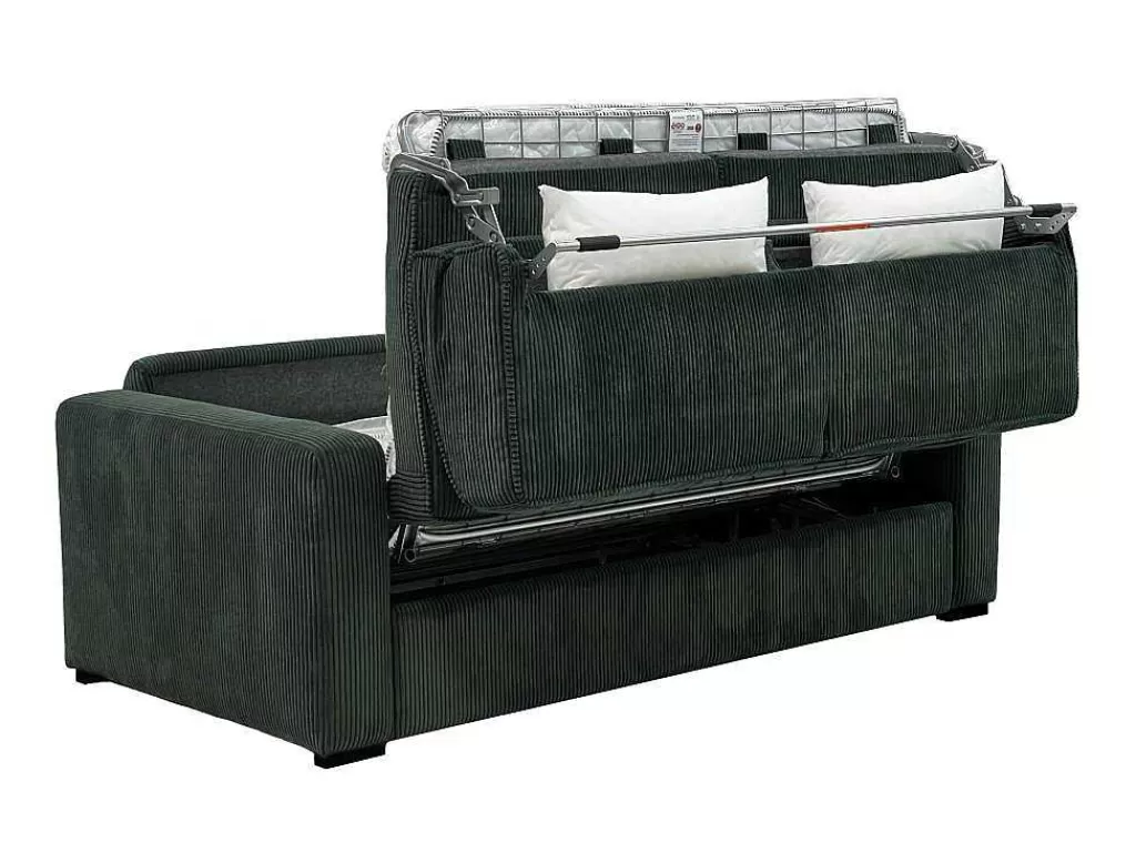 Sofá Cama De Abertura Rapida*Vente-unique Sofá De 3 Lugares Convertivel Abertura Rapida Veludo Canelado Verde, Cama De 140 Cm, Colchão De 18 Cm - Mondovi