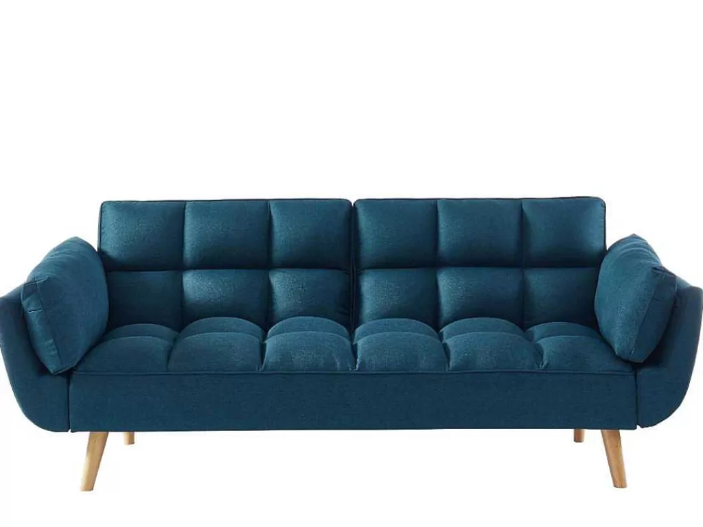 Sofá Cama Clic-Clac E Dobravel*Vente-unique Sofá De 3 Lugares Convertivel Clic-Clac Em Tecido - Azul - Loeline