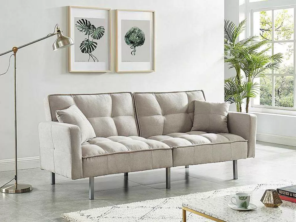 Sofá Cama Clic-Clac E Dobravel*Vente-unique Sofá De 3 Lugares Convertivel Clic-Clac Em Tecido Miney - Cinza-Claro
